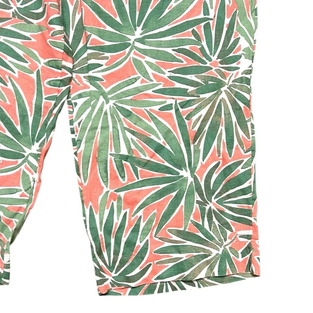 Sigrid Olsen Linen Pants Large Tropical Palm Print Cropped Beachy